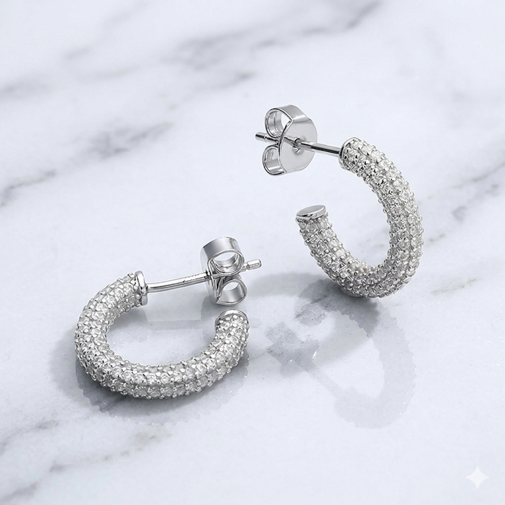 Pavé Huggie Hoop Earrings