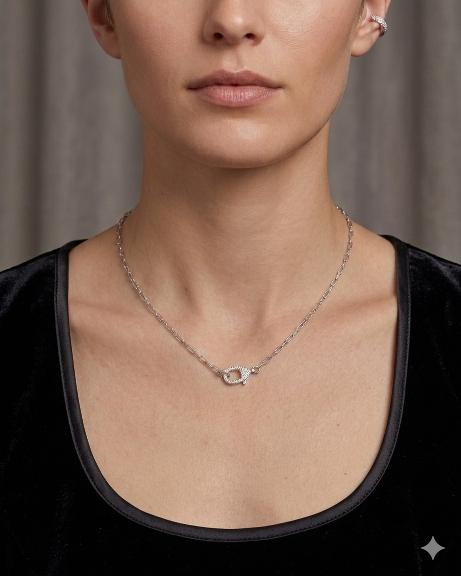 Pavé Clasp Paperclip Chain Necklace