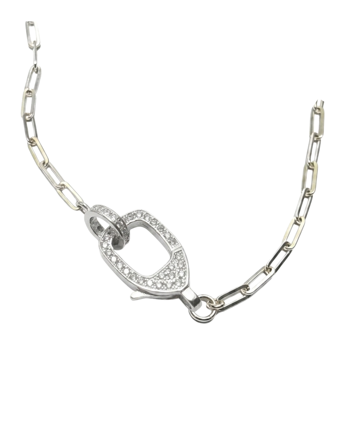 Pavé Clasp Paperclip Chain Necklace
